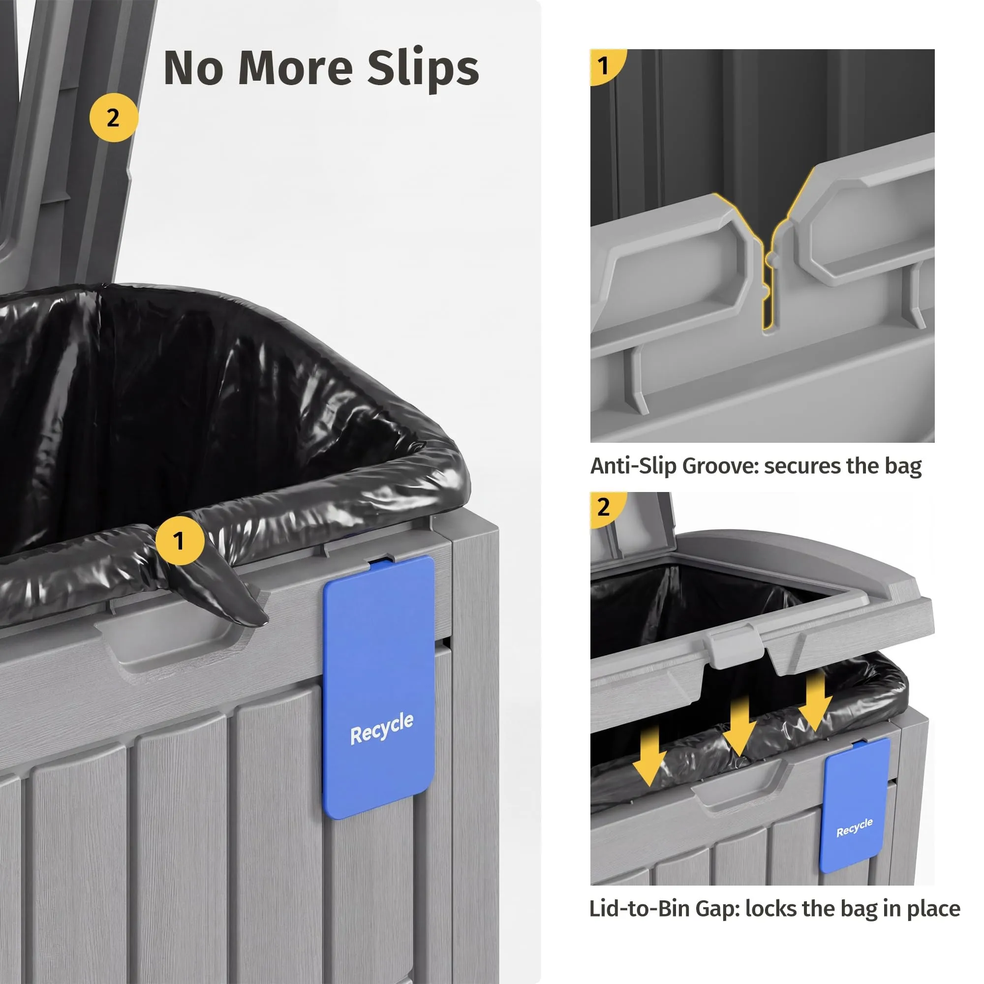 38 Gallon Resin Trash Can with Tiered Lid & Drip Tray, Waterproof Outdoor Garbage Bin for Patio, Kitchen & Backyard Deck