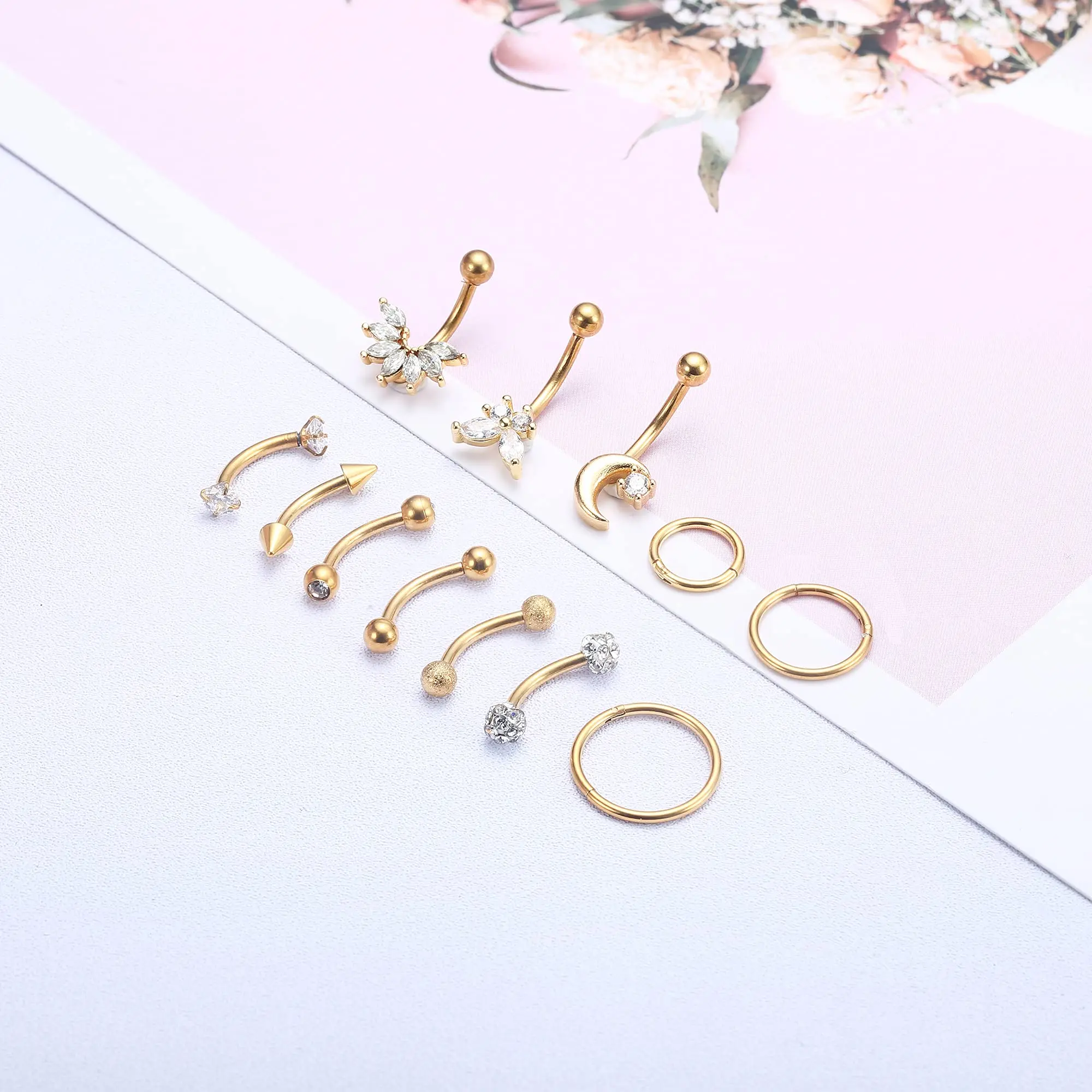 Drperfect 1 pz 16G anelli per sopracciglia in acciaio inox pancia labbro cartilagine cerchio Rook Daith orecchini Tragus CZ Piercing curvo bilanciere