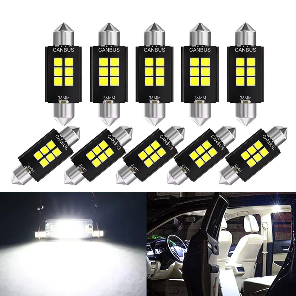 Festoon Lâmpada LED Canbus, Branco Interior do Carro, Mapas Cúpula, Tronco License Plate Luzes, 31mm, 36mm, 39mm, 41mm, C5W, 6500K, 600LM, 3030-6SMD, 2 PCes, 10 PCes