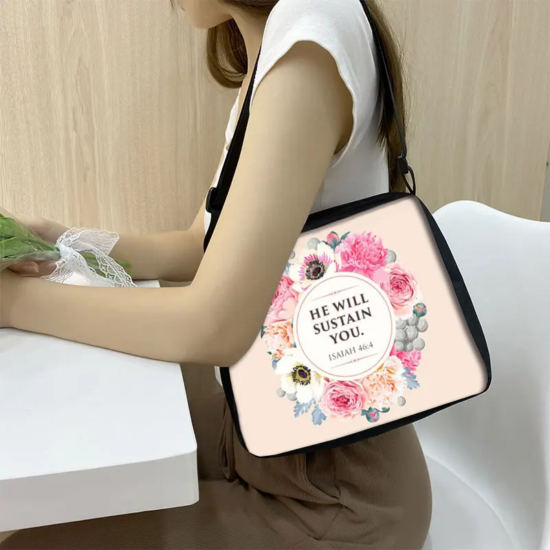 Christian Bible Verse Shoulder Bags He Will Sustain You Women Clutch Adjustable Underarm Cross Bag Shopping Bags Gift