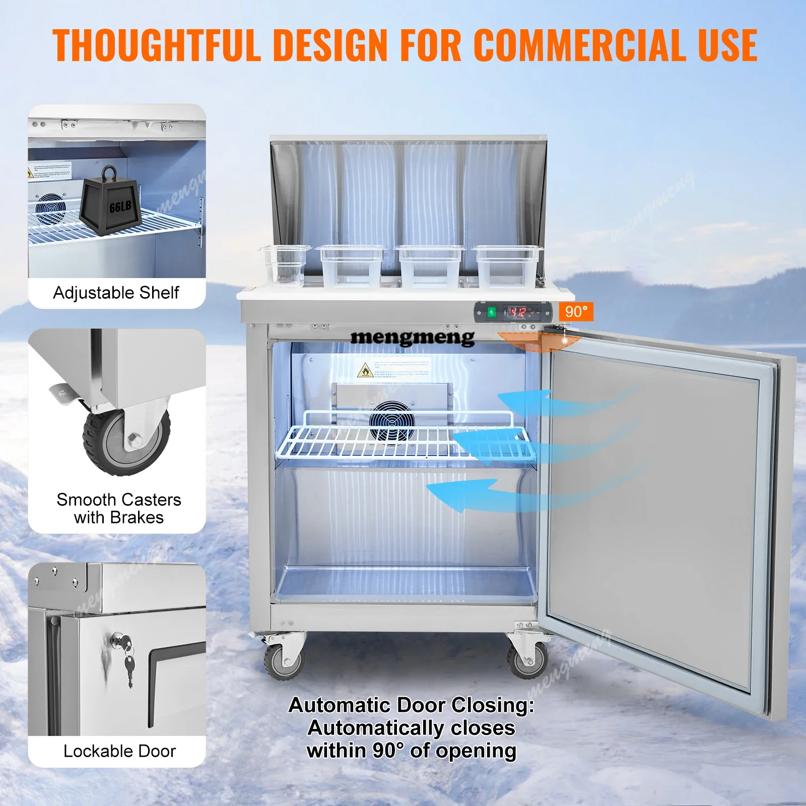 Commercial Refrigerator Sandwich Salad Prep Table 7.4 Cu.Ft Stainless Steel Refrigerated Food Prep Station with Pan