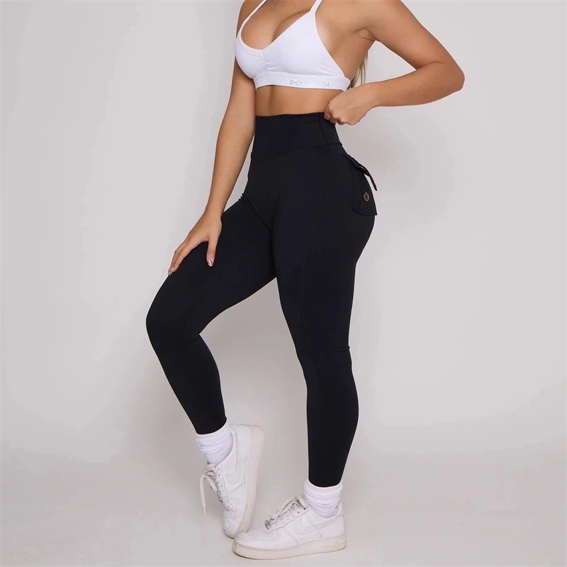 Pockets Gym Leggings Women High Waist Solid Color Butt Lifting  Leggings Of Women Coquette Exercise Activewear Sporty Pants