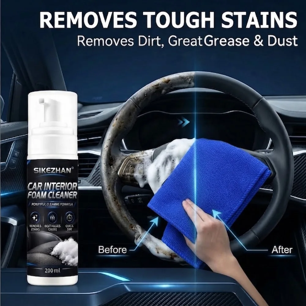Car Interior Foam Cleaner Spray for Leather Steering Wheel Seat Dashboard Control Panel Tough Grease Dirt Stain Removers Clean