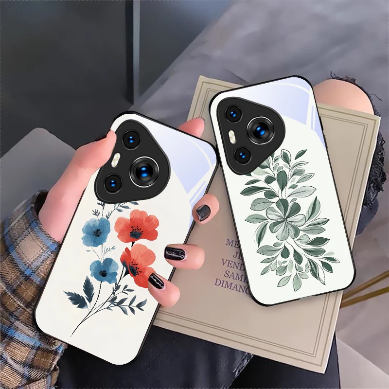 

White And Red Roses For Huawei P50 40 60 20 Pro Pura 70 Ultra P30 Lite Honor Nova 8i 10 9 SE 13 12S 5T 10 Black Glass Phone Case