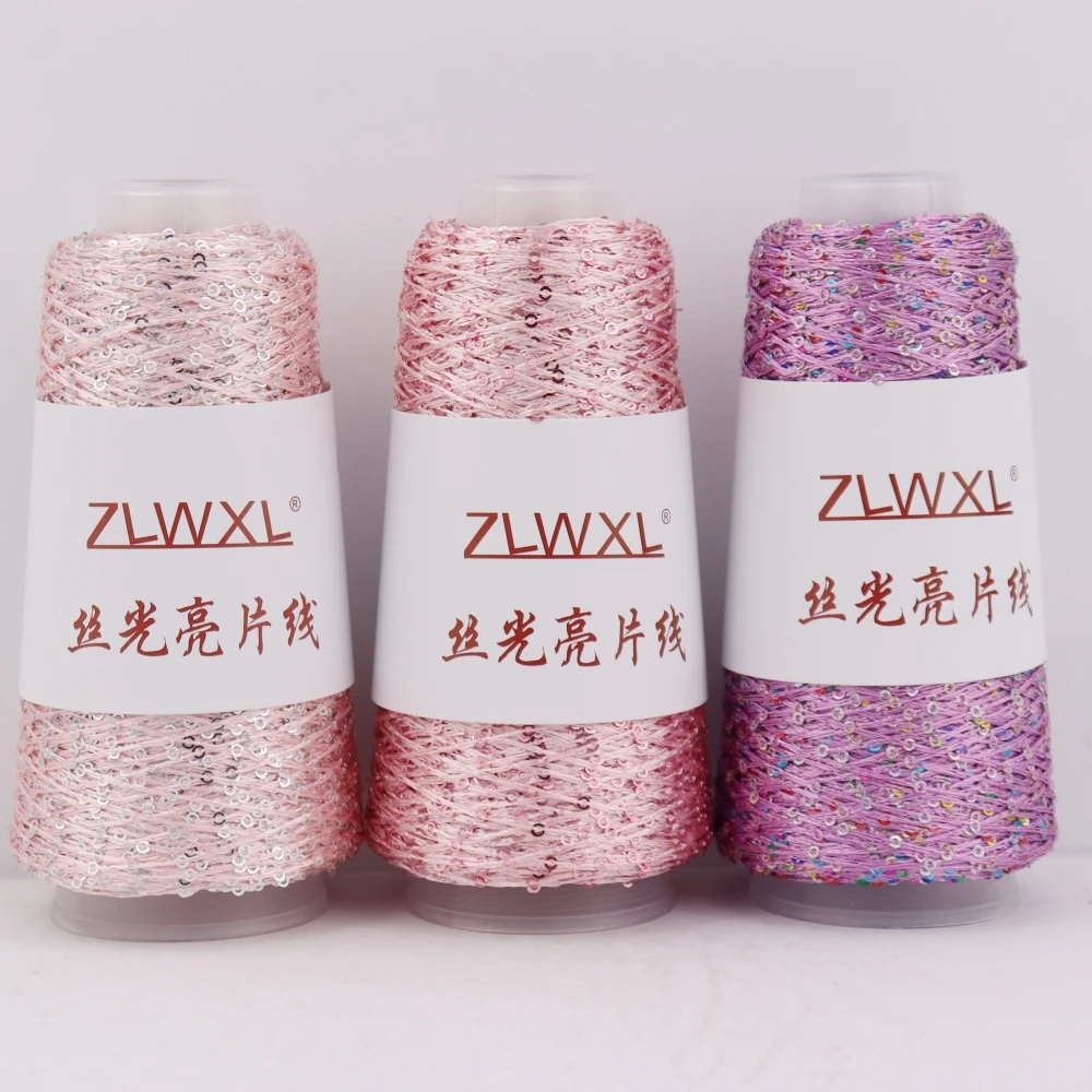  New Colour Блэк пряжа 500g 2500M 2mm Sequin Polyester filament yarn DIY Knitted decoration Hand crochet KNITTING YARN