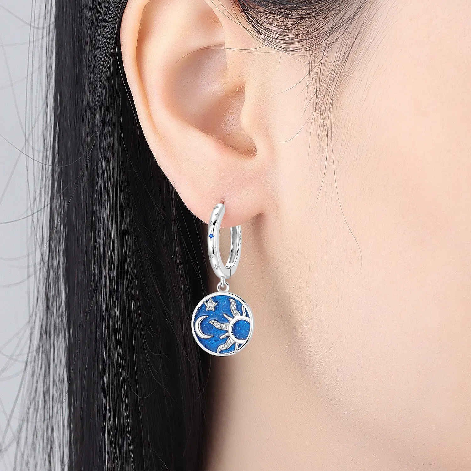 Original 925 Sterling Silber Ohrringe Himmelskundliche Sonne Stern Mond Tropfenohrringe für Frauen Täglicher Geburtstags- Valentinstags-Schmuck Geschenk – Detail 20