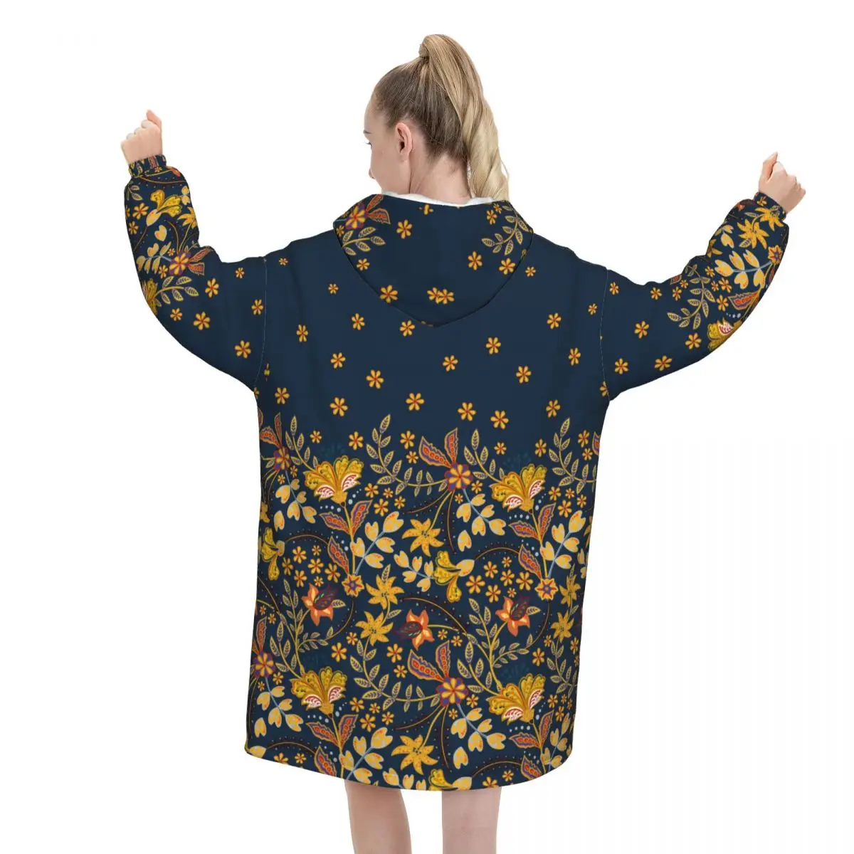 Elegante gouden bloem esthetische oversized deken hoodie sweatshirt luxe gouden bloemen draagbare deken met zak voor dames