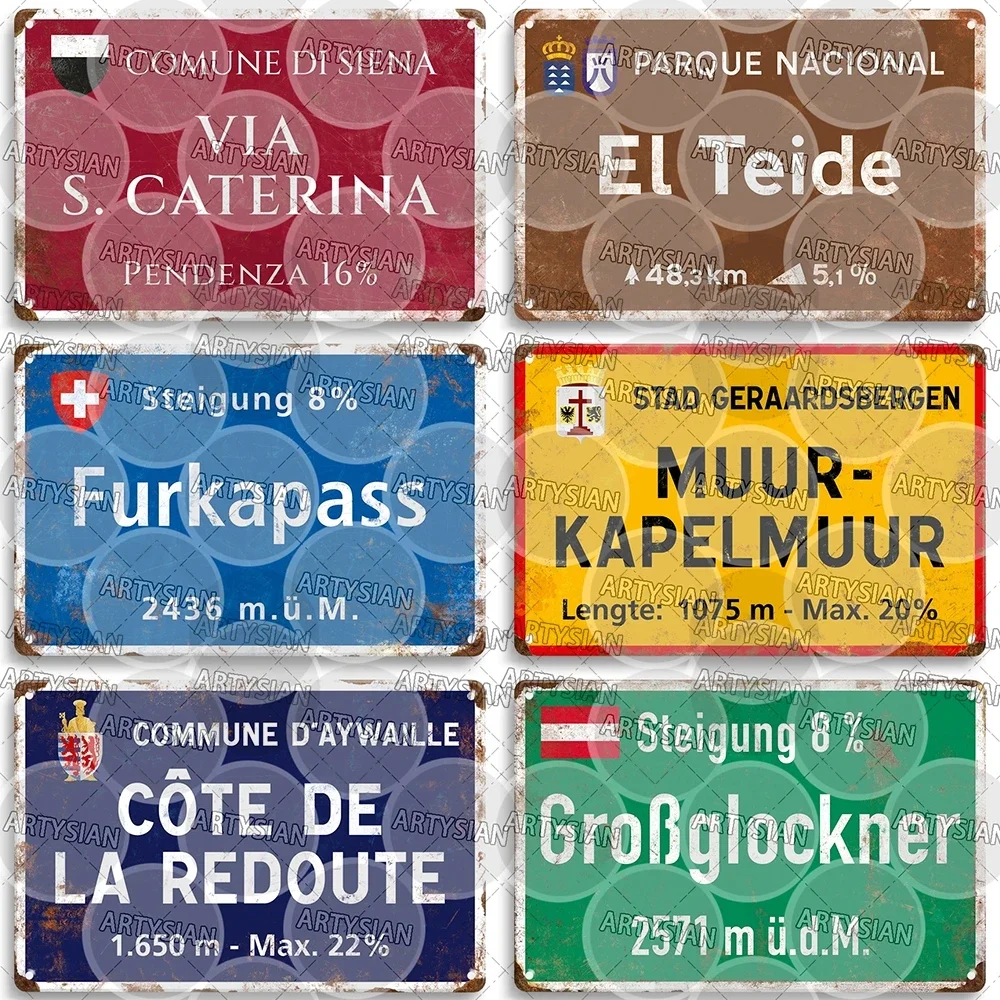 Artysian Tour de France Metal Plaque Cycling Race Cycling Landmark Road Signs Austria Italy Alpe d Huez Alto de L Angliru Poggio