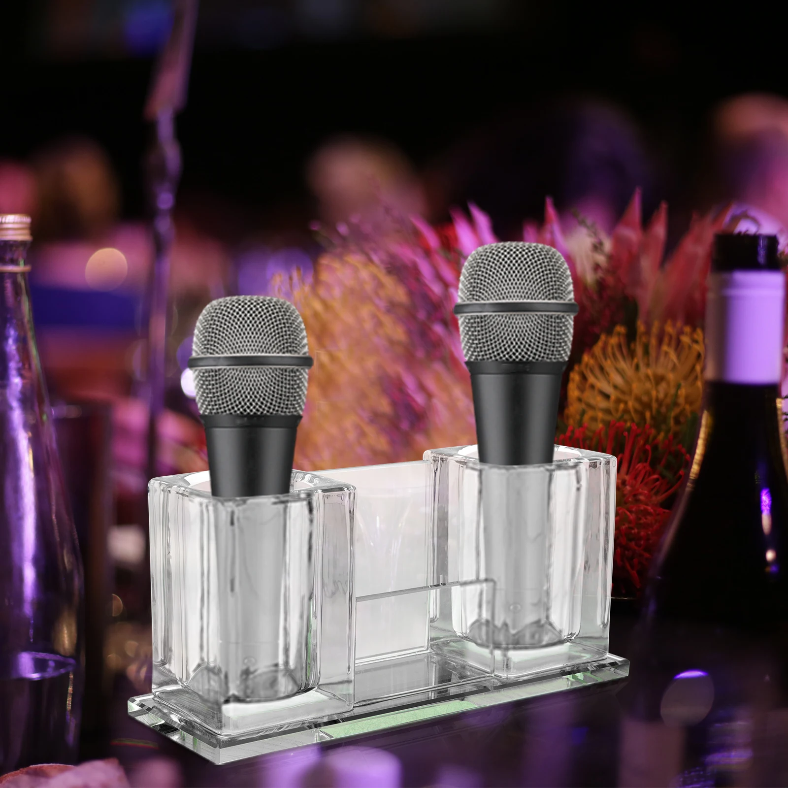 

Crystal Microphone Storage Rack Desk Table Mics Desktop Organizer Holder Wireless Acrylic Acrylic Microphone Stand Stable Base
