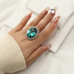Vintage Green Crystal Rings for Women Bridal Wedding Party Jewelry Charming Midi Finger Ring Statement Wife Anniversary Gift