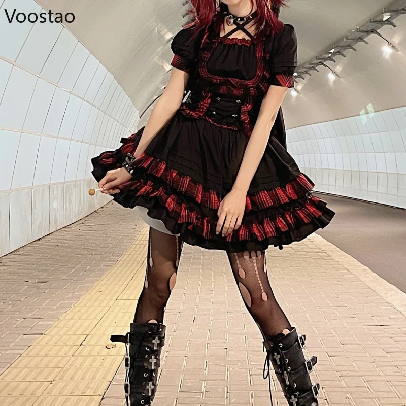 Victorian Gothic Lolita Dress Set Women Vintage Kawaii Lace Ruffles Blouse Princess Party Skirt Harajuku Y2k Grunge Punk Suits