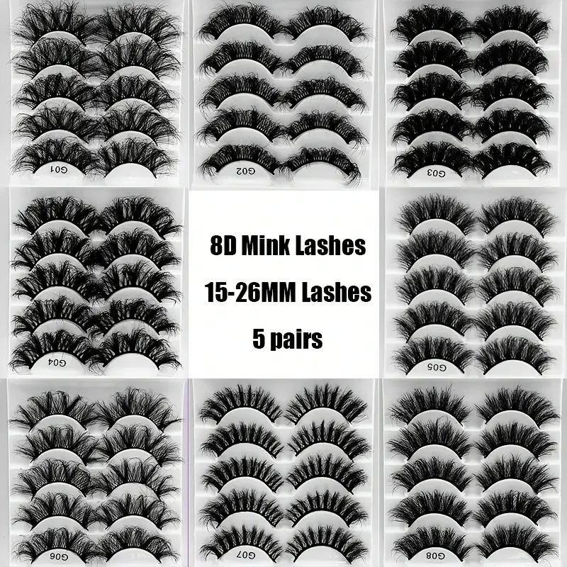 100% 밍크 인조 속눈썹, 드라마틱 볼륨 속눈썹, 익스텐션 메이크업, 인기, 5 쌍, 8-26mm, 신제품