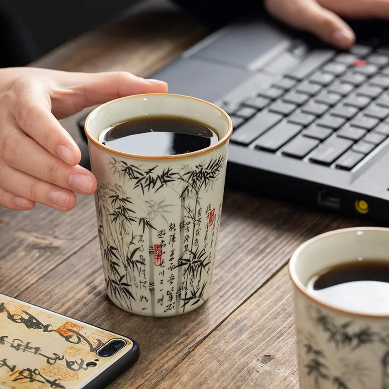 265ml Ru Kiln Bamboo Shape Cola Cup Large Capacity Personal Master Cup for Kung Fu Tea Set