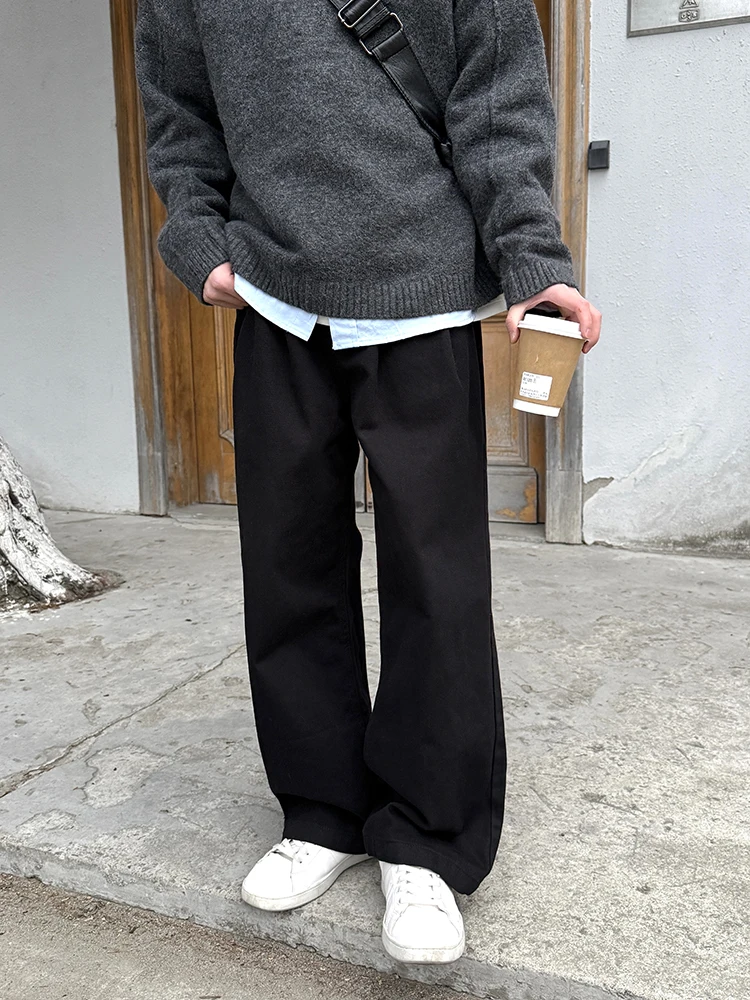

Bla Loose Straight Leg Casual Pants for Men Spring Autumn Pure Color Lazy Sle Japanese Sle Long Pants Youth Faion