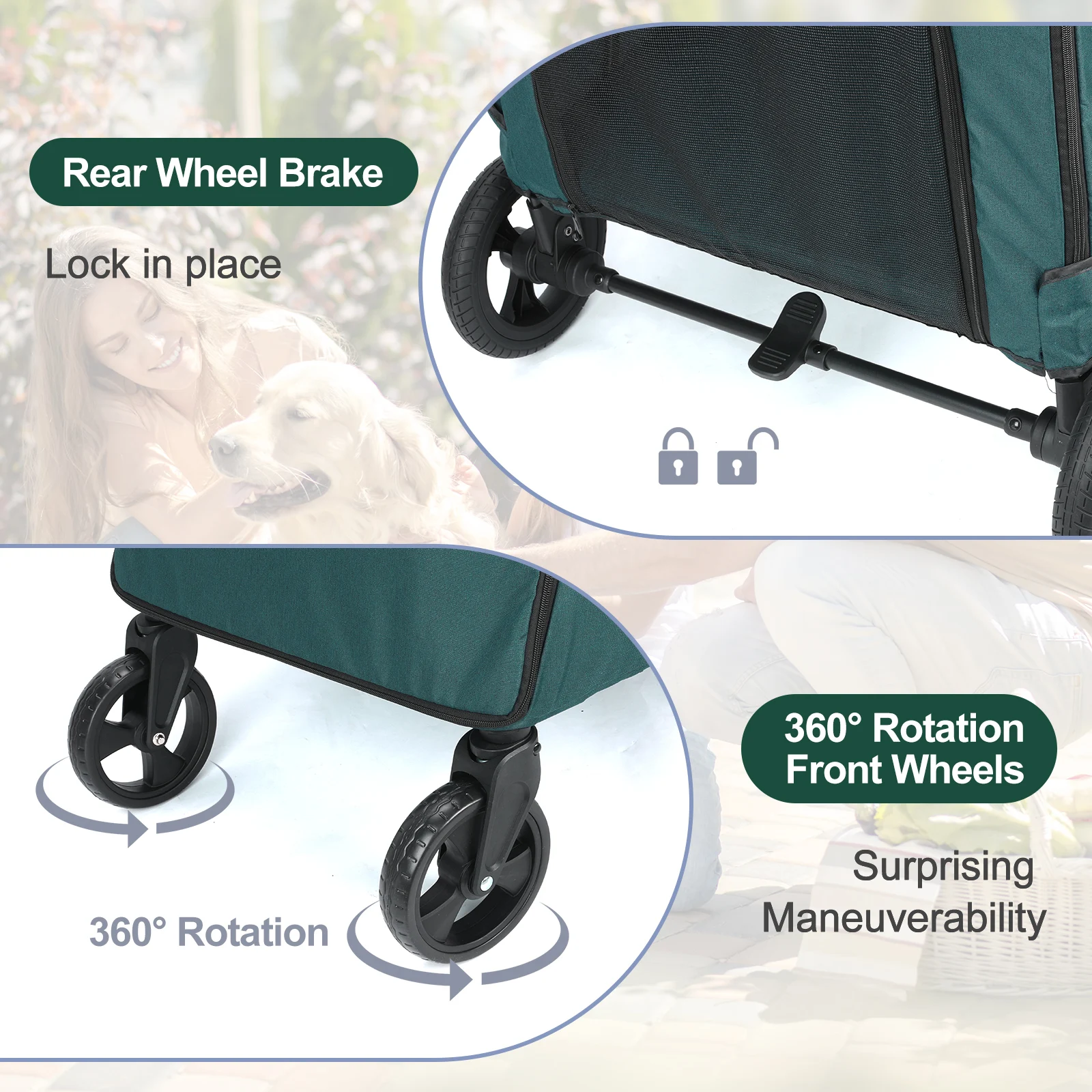 Large Foldable Pet Stroller, Dog Stroller & Pet Trailer for Large Dogs Under 120 lbs, Unmovable, Disabled & Pregnant