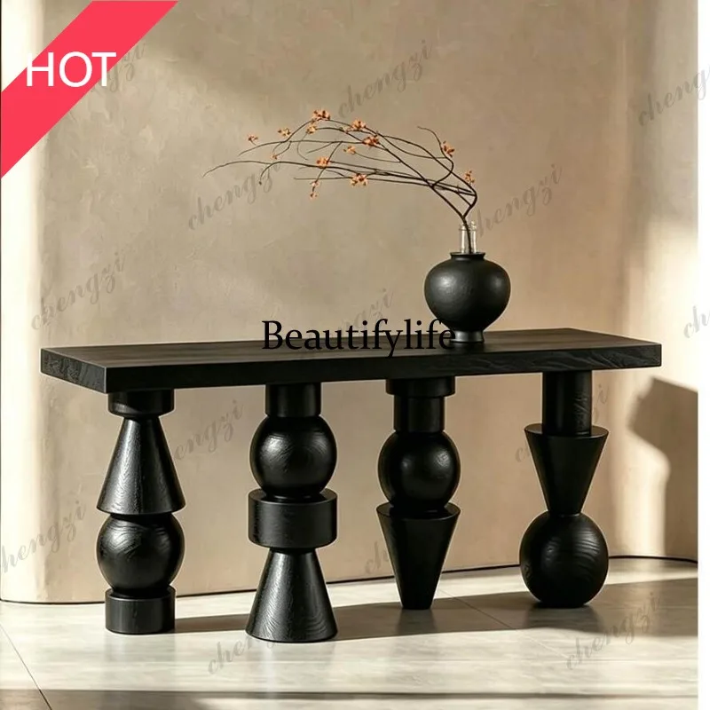

M07 Medieval solid wood entrance table Modern simple designer wall entrance table