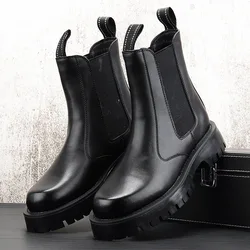 British style men casual high chelsea boots black white shoes party banquet dress natural leather boot cool long platform botas