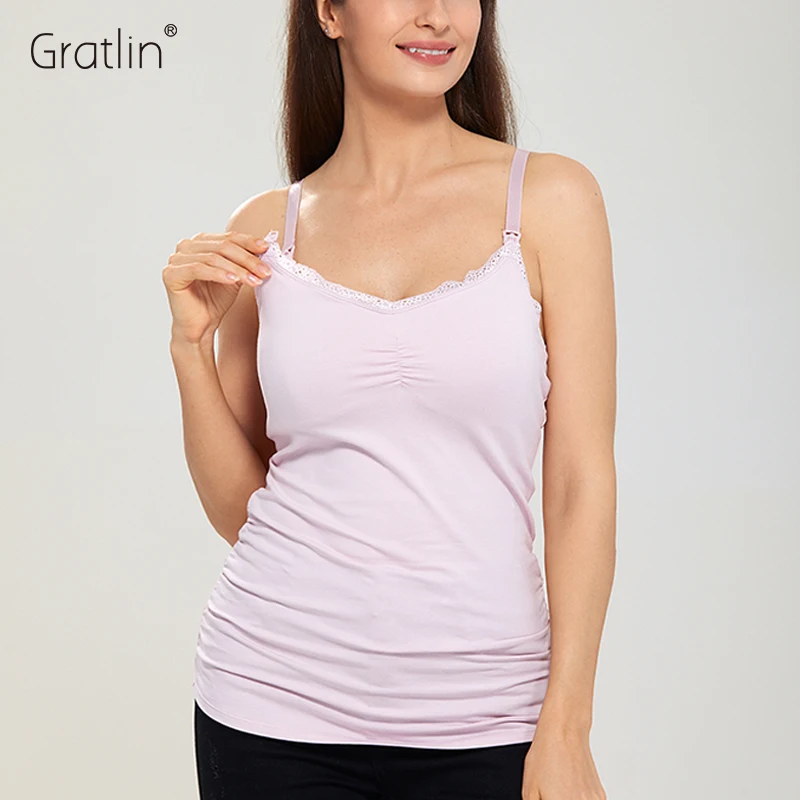 Gratlin Nursing Tank Top Breastfeeding Cotton Vest Maternity Cami Tops Soft Sleepwear Plus Size Cross Back Summer S M L XL XXL