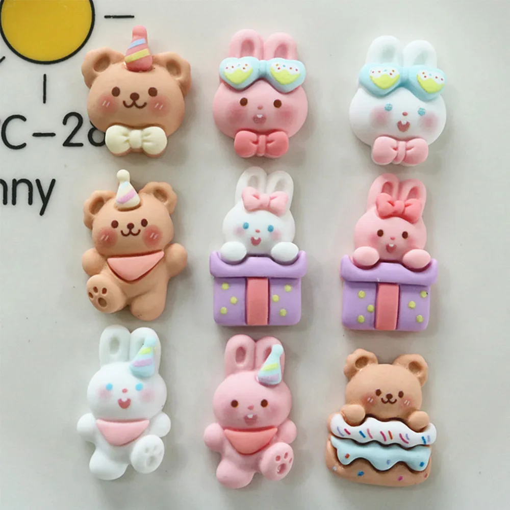 10 قطعة صندوق هدايا Kawaii سلسلة أرنب راتنج مسطح كبوشن ل دبوس الشعر سكرابوكينغ DIY بها بنفسك مجوهرات الحرفية اكسسوارات الديكور