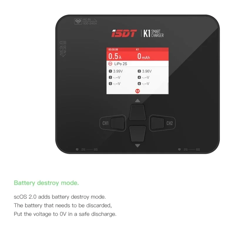 iSDT K1 AC 100W DC 250W/10Ax2 Dual Channel Balance Charger Discharger for Lipo LiFe LiHv Battery