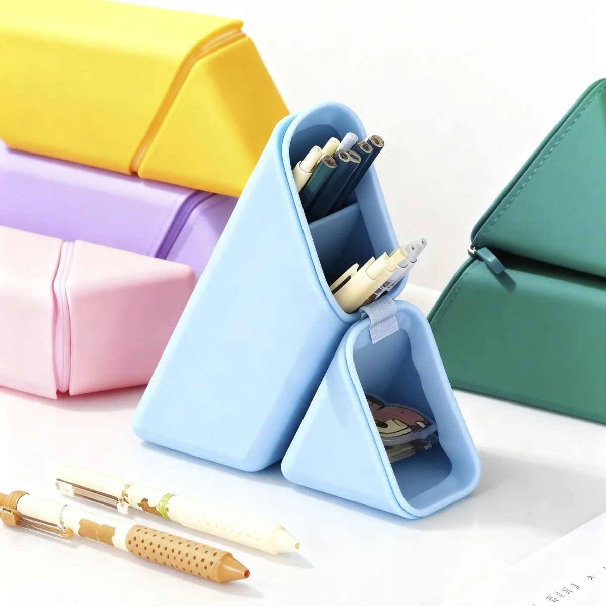 Silicone Triangular Pencil Case, Stylish and Simple Student Stationery Storage Bag, Waterproof and Durable, Available in Multiple Colors