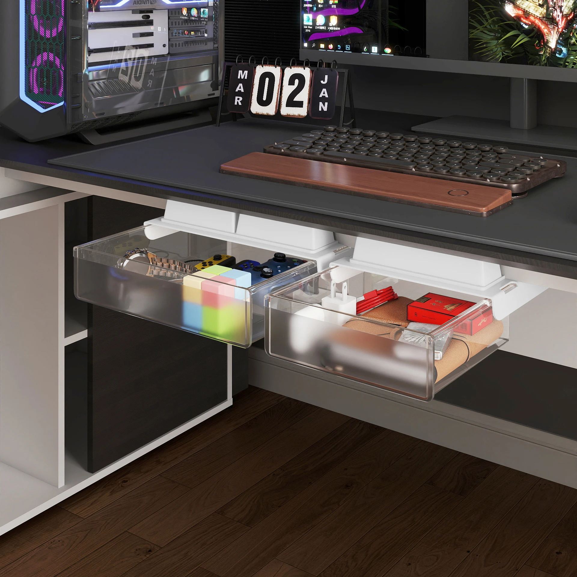 

Подвесной органайзер под стол, скрытое хранилище для офисных столов, коробка для хранения канцелярских принадлежностей для рабочих мест