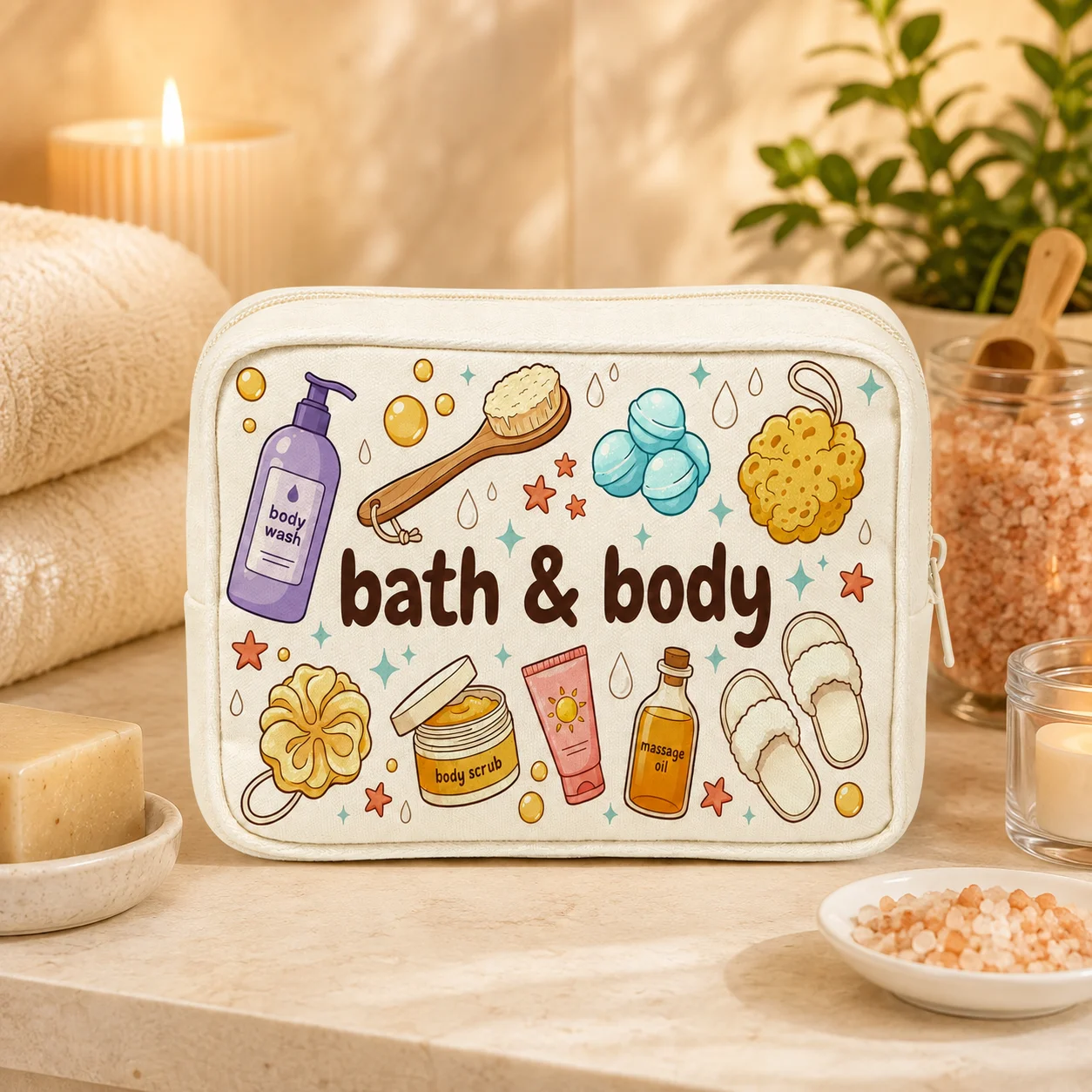 Toiletry Bag Bath Body Print Cosmetic Bag Travel Bathroom Organizer Wash Bag Skincare Storage Pouch Personal Care Case for Women