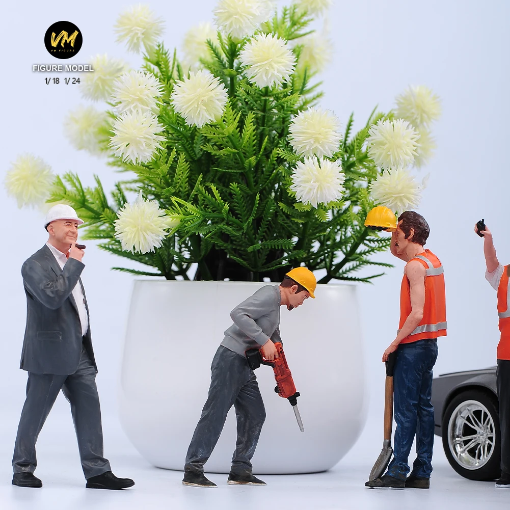 Miniature Figure 1/18 1/24 Face Painted Site Scene Accessory Workers Fit Construction Vehicles Mini Doll Model Toy Decor Display