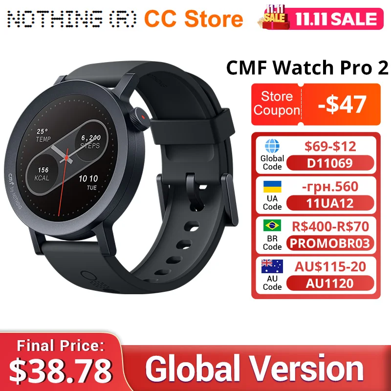 Hot Global Version Nothing CMF SmartWatch Pro 2 1.32”AMOLED 120 Sports Modes Multi-system GPS Bluetooth calls with AI Noise Red