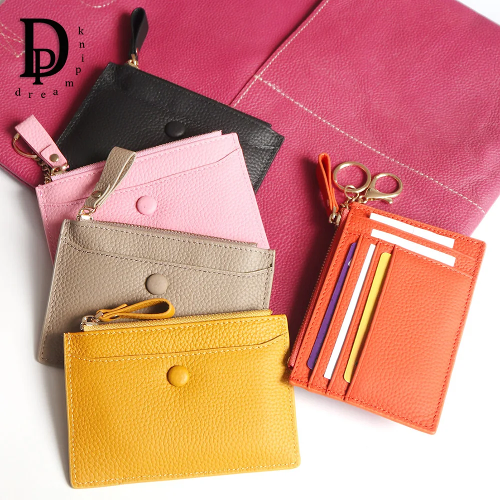 

Fashion Cowhide Zip Card Wallet For Women Popular 100% Genuine Leather Small Keychain Credit Card Holder Female Gift Coin Purse