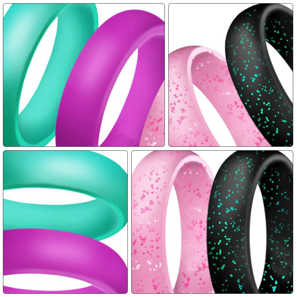 4Pcs Sports Silicone Rings for Women Glitter Assorted Colors Flexible Breathable Silicone Finger Ring Replacement