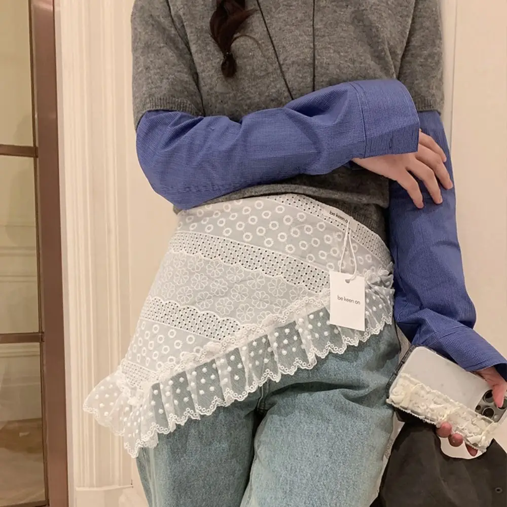 Rok Mini Renda Manis Y2K Rok Kasa Bunga Gaya Korea Rok Tepi Ruffle Bertali Pinggang Tinggi Anak Perempuan