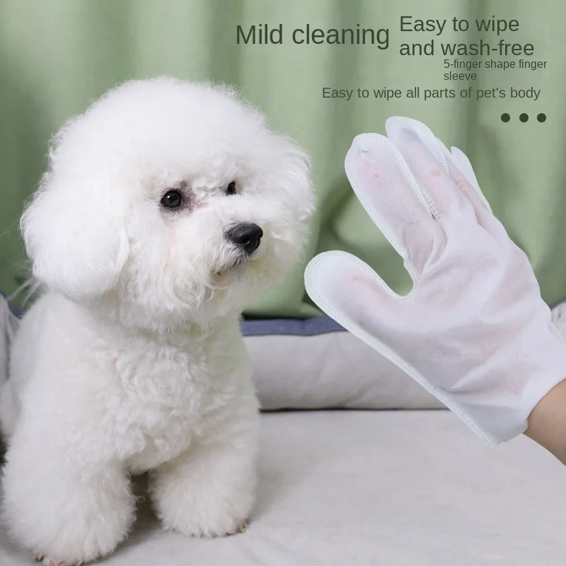 Pet Disposable Gloves Dog Body Wipes No Rinse Washing Gloves Grooming Pet Gloves Gentle Deodorizing Wipes Cat Cleaning Fur Eye