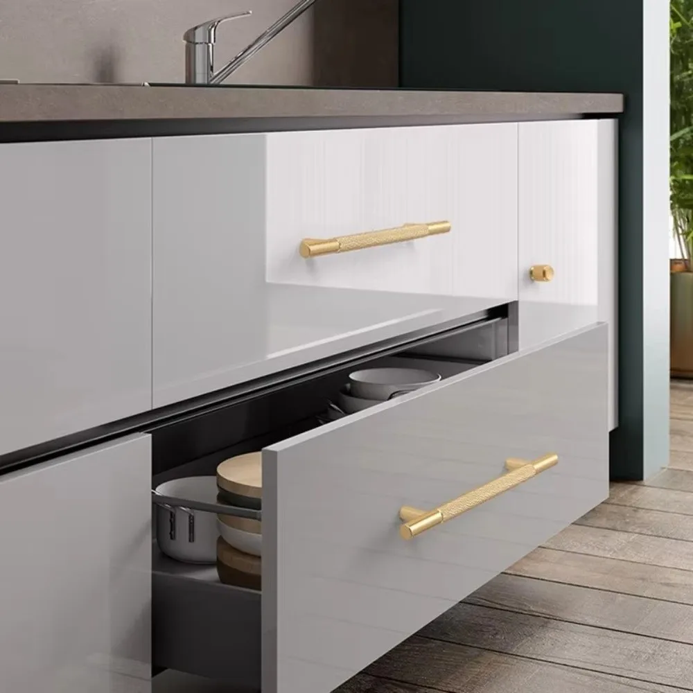 New Gold Color Furniture Handle Aluminum Alloy Long Pull Cabinet Handles DIY Friendly Knurled Wardrobe Handles Cupboards