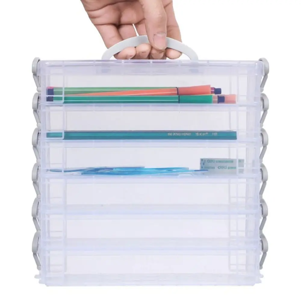Multi Layer Portable Pencil Case Stackable Plastic Material Watercolor Pen Case Detachable Transparent Design Marker Pen Box