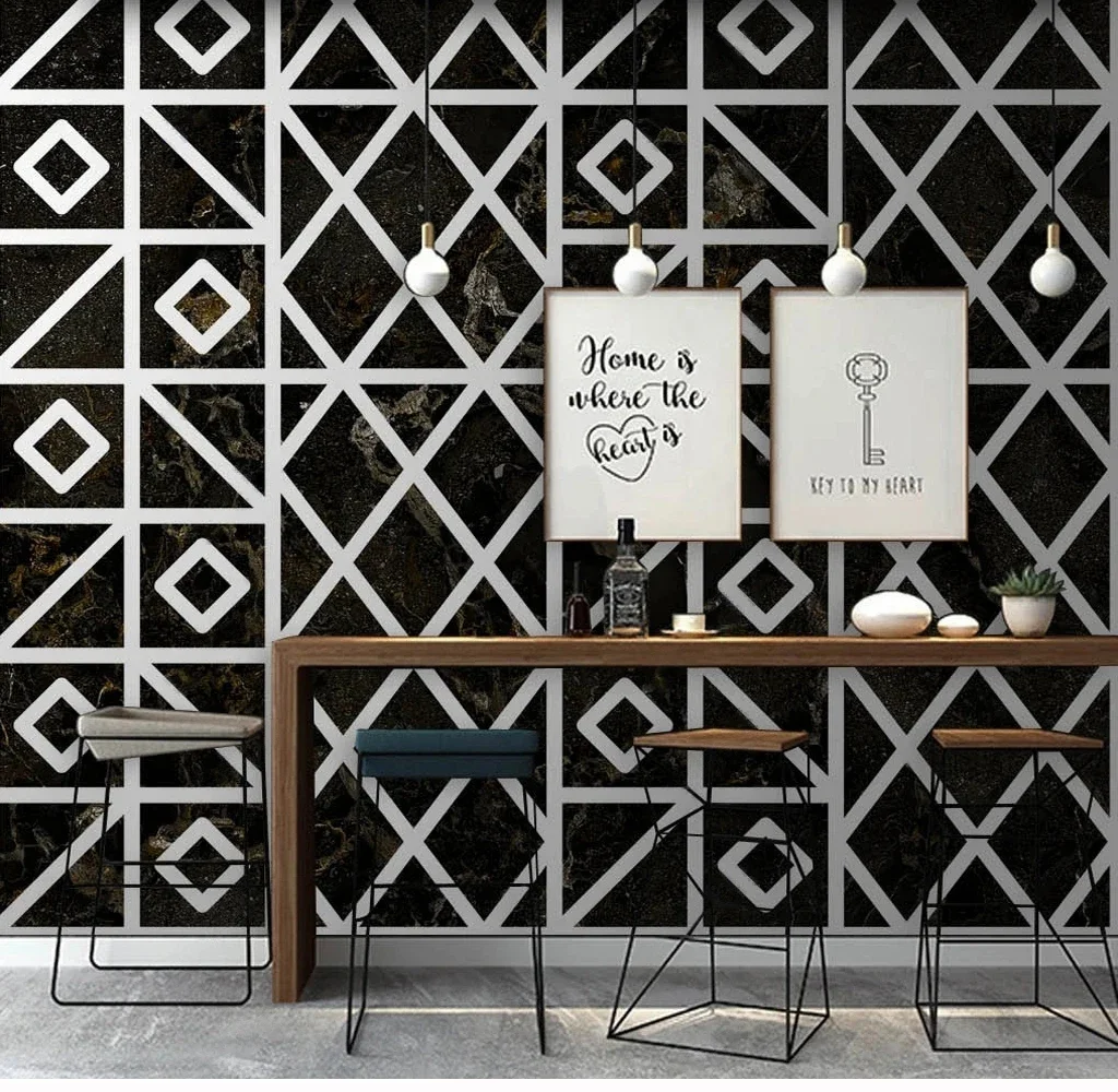 Custom 3D Photo Mural Geometric Patterns Black White Marbles Wallpaper Bedroom Living Room Backdrop Wall Decor Waterproof Canvas
