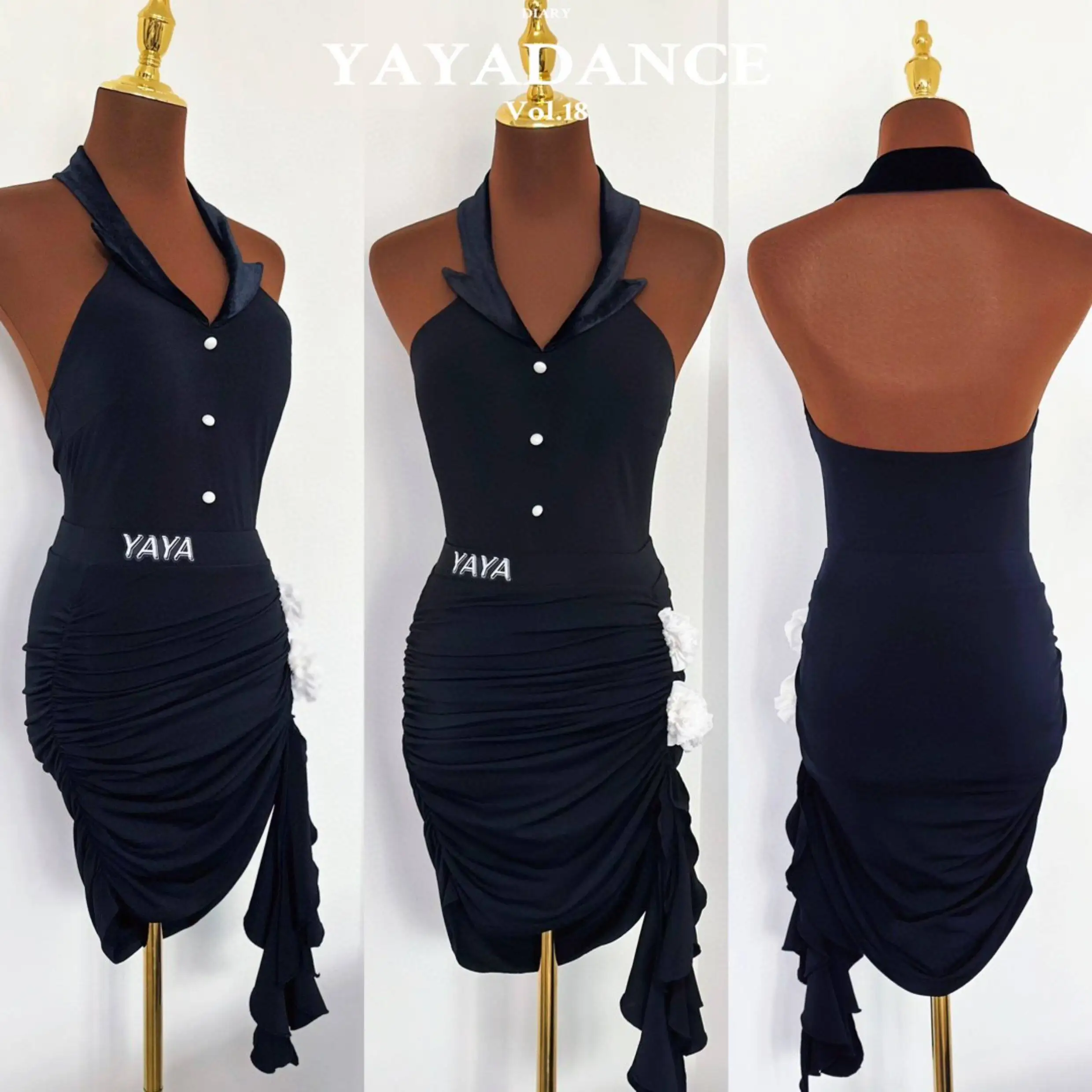 

Летняя одежда для латинских танцев, женская одежда для тренировок, черные топы без рукавов, юбка с завязками на бедрах, костюм для танцев румба, танго, платье для взрослых SS1812