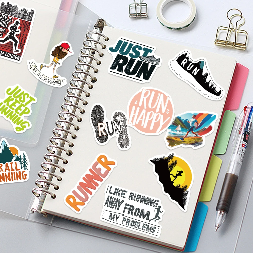 Picture 7: 52pcs Retro Running Stickers Aesthetic Trail Run & Marathon Decals For Laptop Scrapbook Suitcase Gym Bag DIY Vintage Stickers