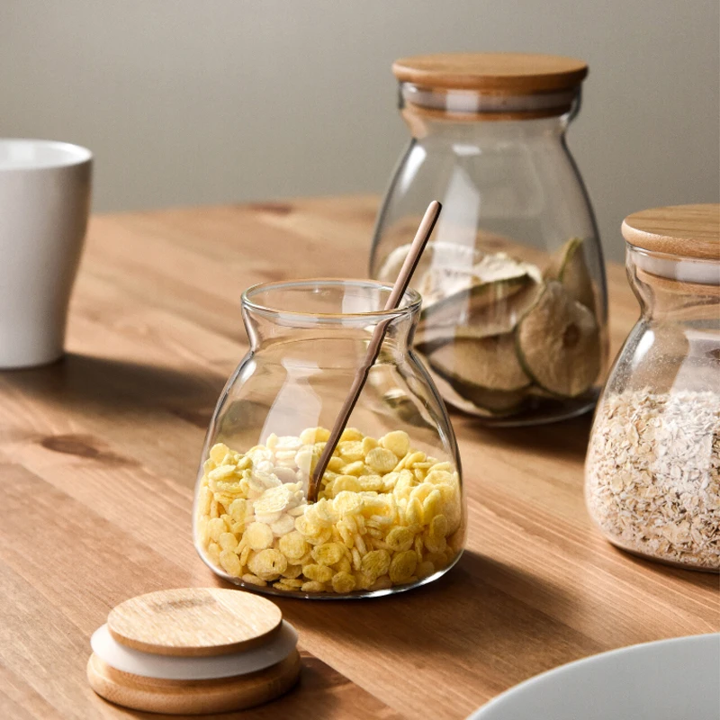 Candy Jar For Tea Leaf Nut Spices Glass Bamboo Cover Container Glass Jars With Lids Cookie Jar Kitchen Jars And Lids Wholesale