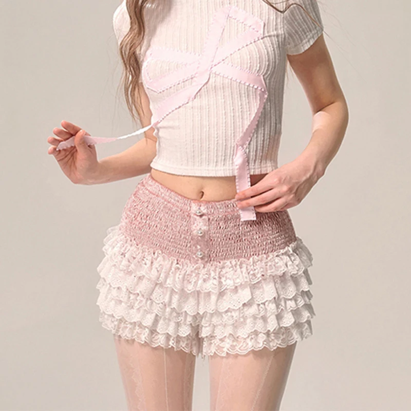 

Мини-юбка женская японская милая кружевная лоскутная бальная юбка с оборками летняя Y2K элегантный жемчужный дизайн трапециевидной формы Faldas