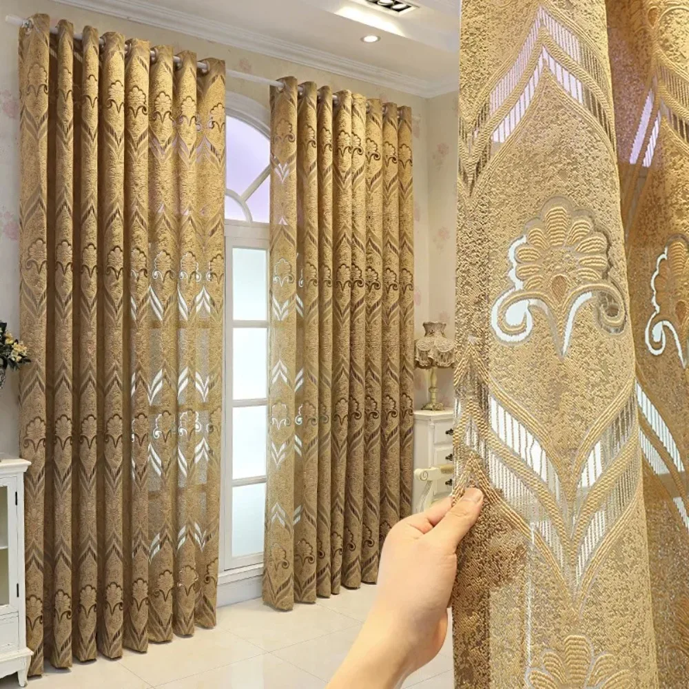 Thickening Light Transmitting Impermeable European Style Jacquard Curtains for Living Dining Room Bedroom Windows Door Kitchen
