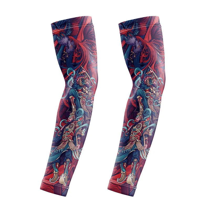 AliExpress NONE Tattoo Ice Silk Arm Sleeves Men Fishing Summer Cycling UV Protection Driving Elastic Four Divine Beasts Breathable Tattoo Sleeve