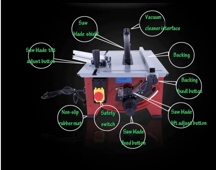 Imagem -06 - Elétrica Deslizante Woodworking Table Saw Faça Você Mesmo Wood Circular Saw Máquina de Serrar com Manual em Inglês 210 mm 220v 900w 8