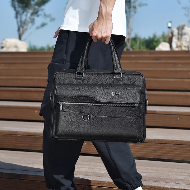 Luxury Genuine Leather Briefcase for Man Vintage Top Layer Cowhide Office Business Messenger Shoulder Side 15.6 inch Laptop Bag