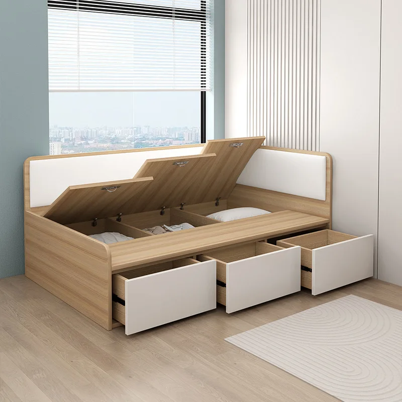 Tatami one-piece bed, modern custom storage bed, bedroom, upholstered air pressure bed, study room, single 1 meter, 2 beds with