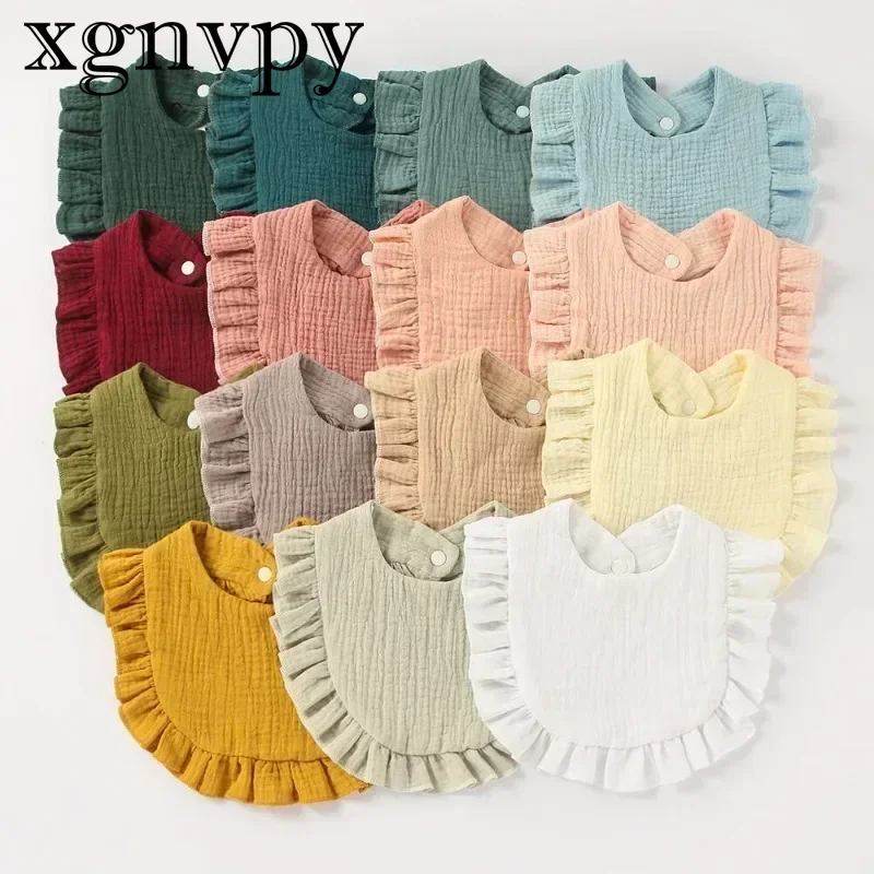 xgnvpy New Baby Drool Towel Ruffled Baby Cotton Gauze Lace Bib Drool Pocket Cross-border Cute and Sweet Infant Accessories