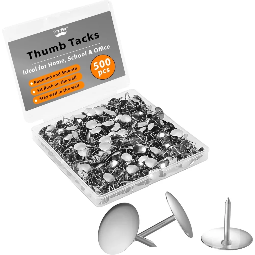 500 Pieces Silver Flat Push Pins Steel Round Thumb Tacks for Office Bulletin Cork Board Hanging Posters Pictures Maps and DIY Art Projects Bulk