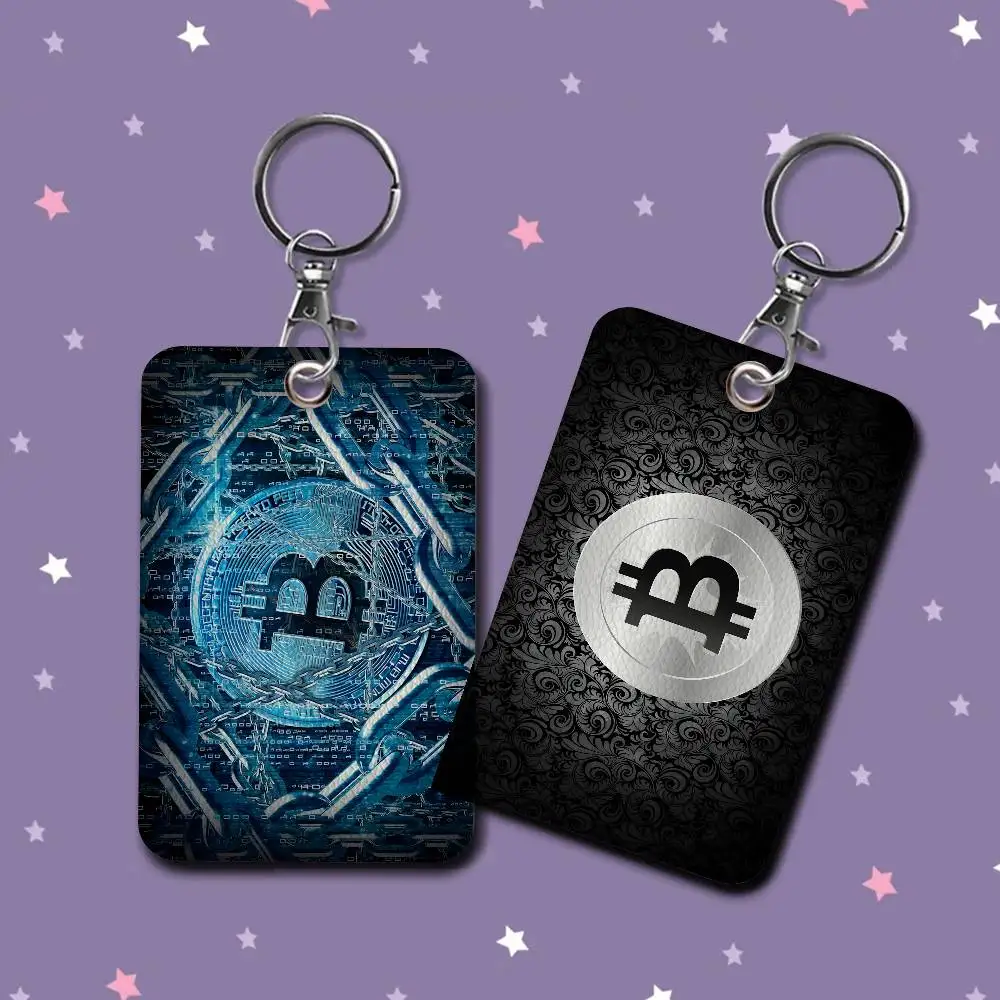 Porte-clés de dessin animé B-Bitcoin avec porte-carte d'accès, étui de protection pour carte bancaire d'identité et de repas de Bus pour la sécurité