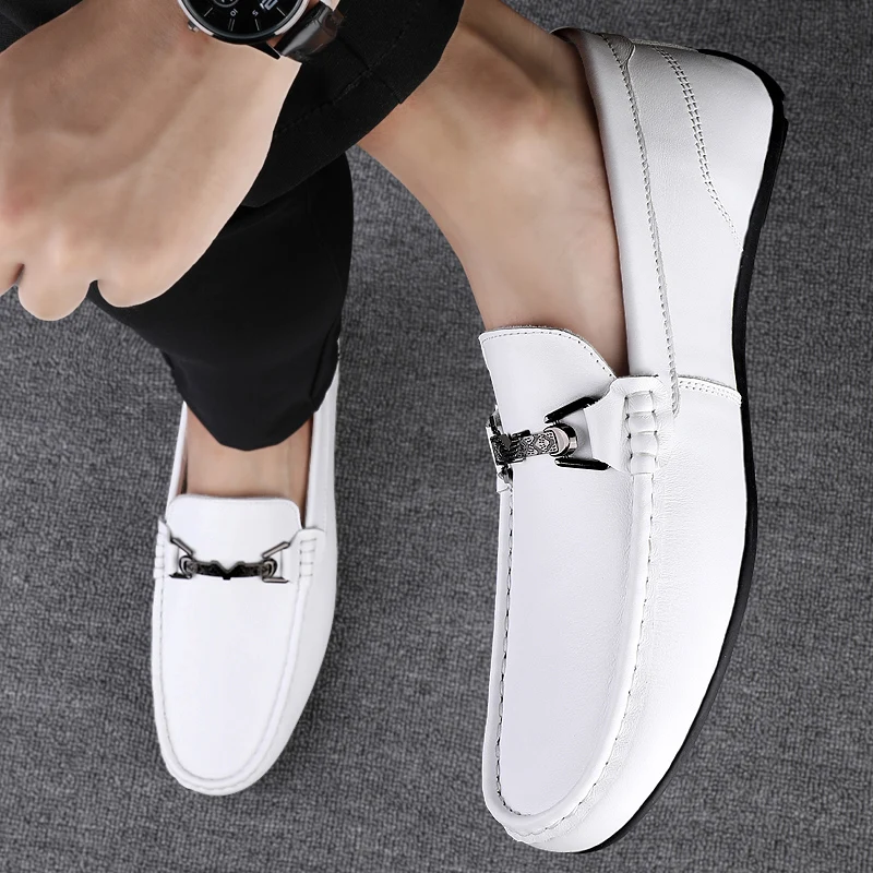 

Fashionable New Men Top Layer Cowhide Comfortable Soft Sole Bean Shoe Spring Men Breathable Low Top Business Casual Leather Shoe