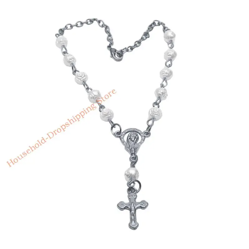 

85AD Fashion Bracelets Shaped Pendants Bracelets with Rose Beaded Rosary Bracelets